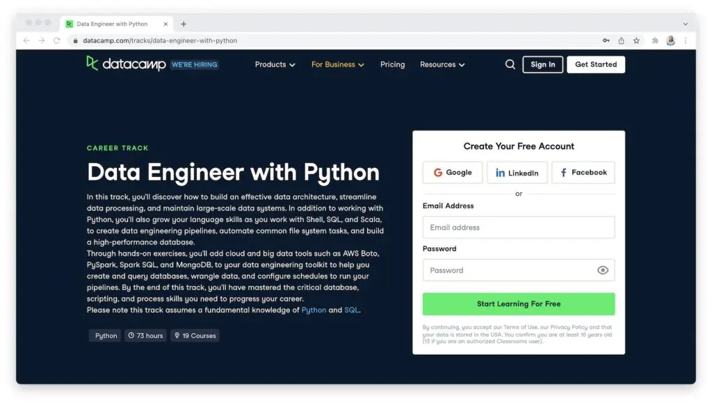 Data Engineer with Python Career Track on Datacamp