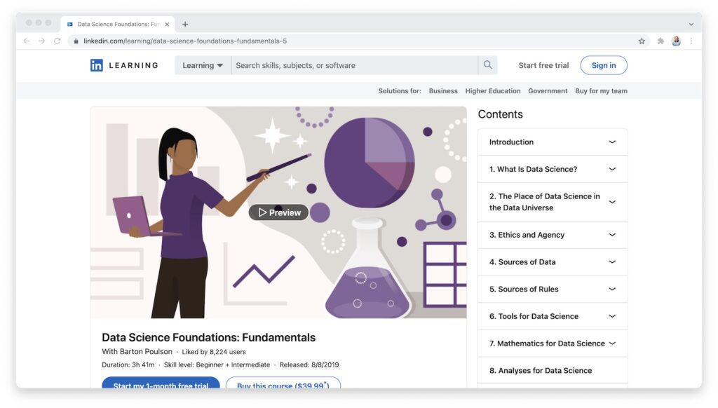 linkedin learning data science foundations fundamentals page