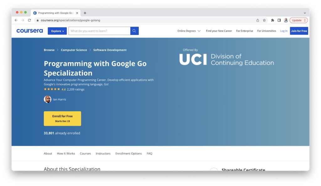 Coursera Programming with Google Go Specialization