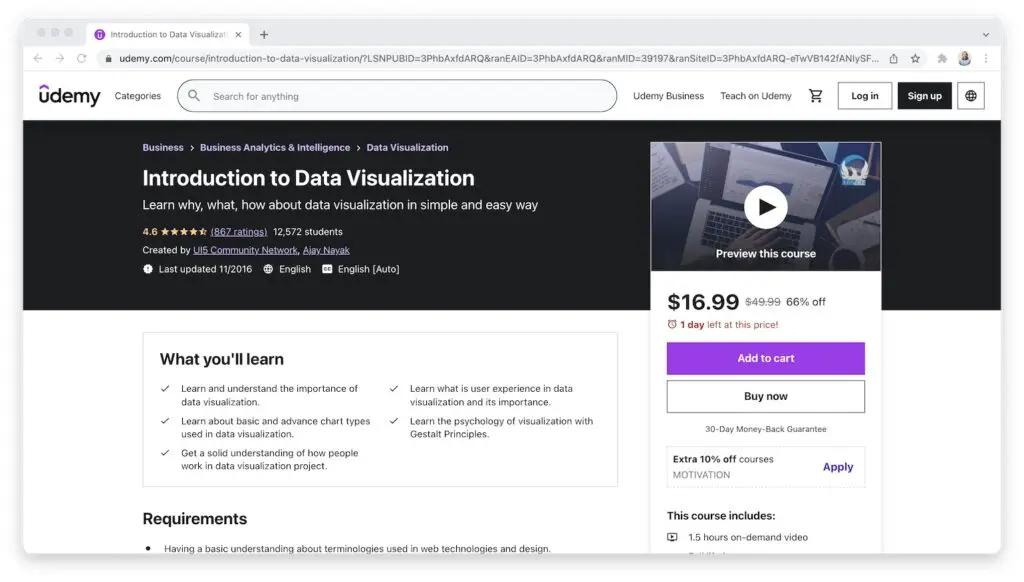 udemy introduction to data visualization course page