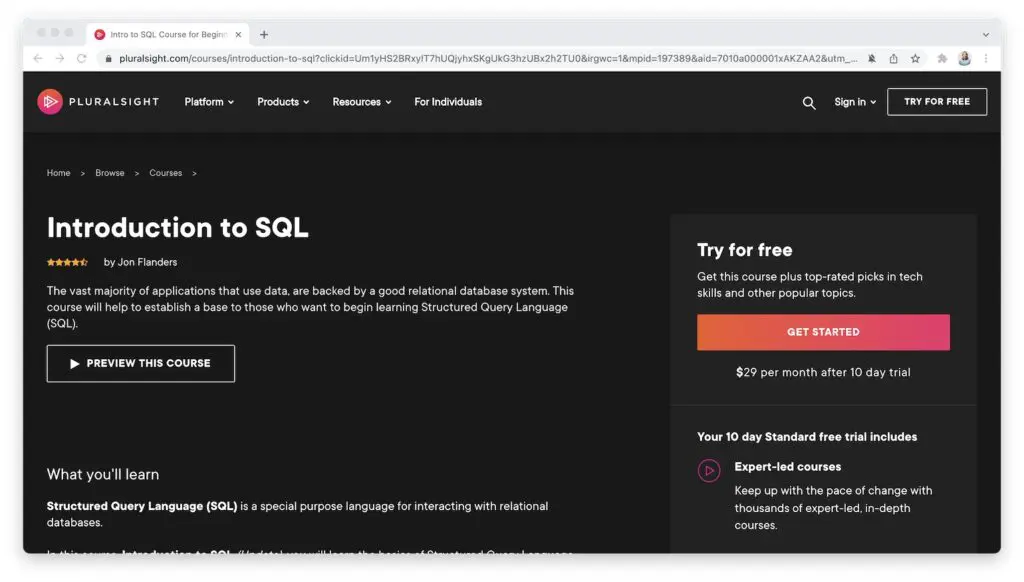 pluralsight introduction to SQL 
