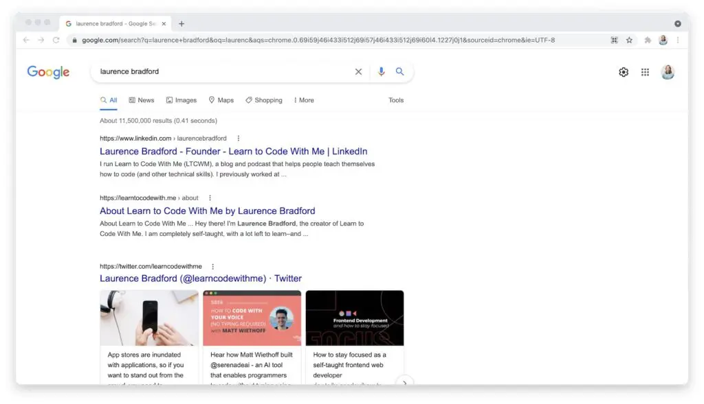 Google search Laurence Bradford