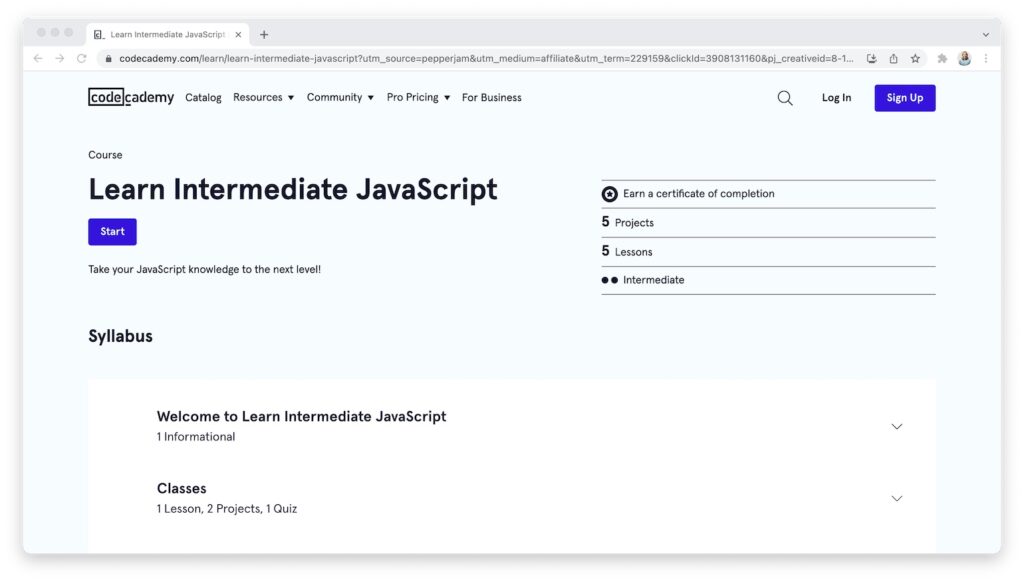 Codecademy Learn Intermediate Javascript