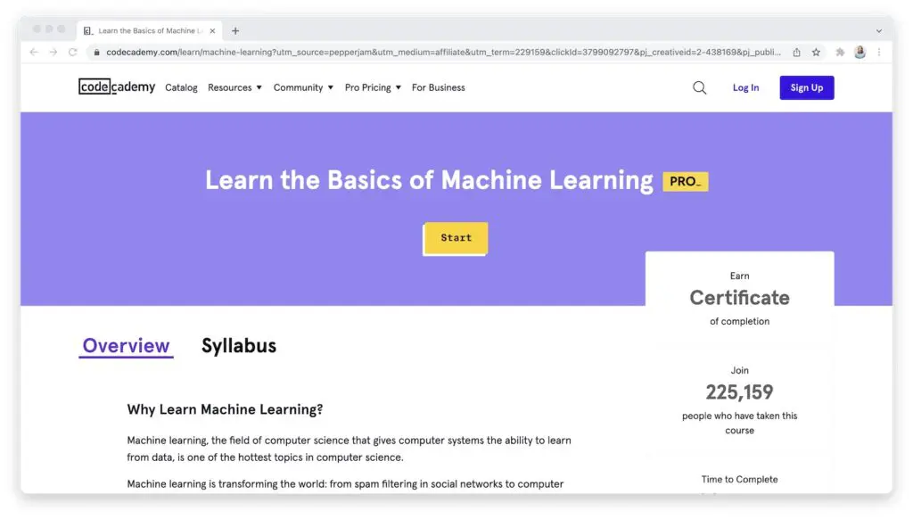 Learn the Basics of Machine Learning on Codecademy