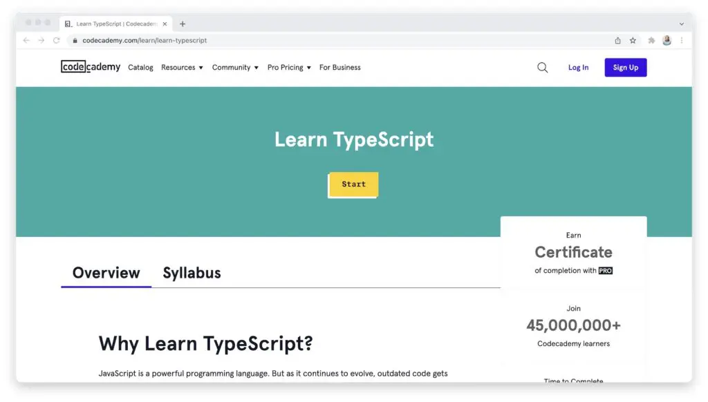 Codecademy Learn Typescript