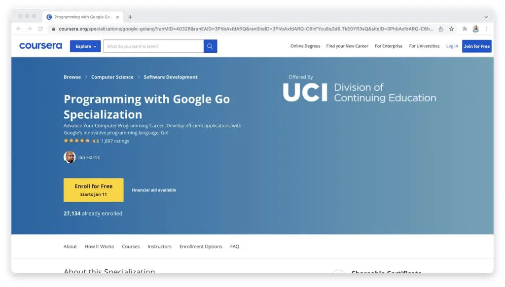 coursera progamming with google go specialization