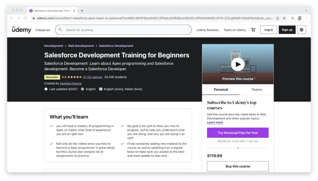 Salesforce Development Training for Beginners on Udemy