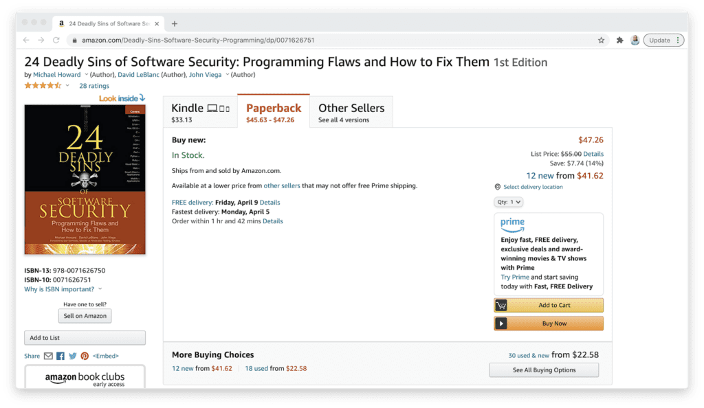 amazon 24 deadly sins of software security book