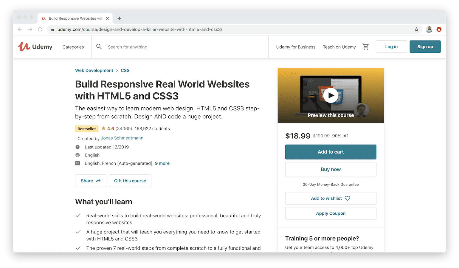 Build Responsive Real-World Websites with HTML5 and CSS3 on Udemy