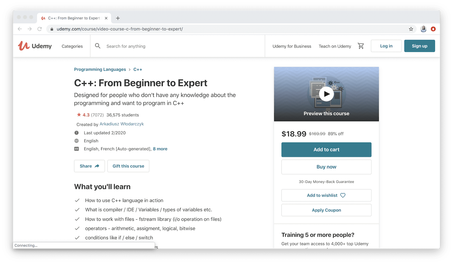 C++: From Beginner to Expert on Udemy