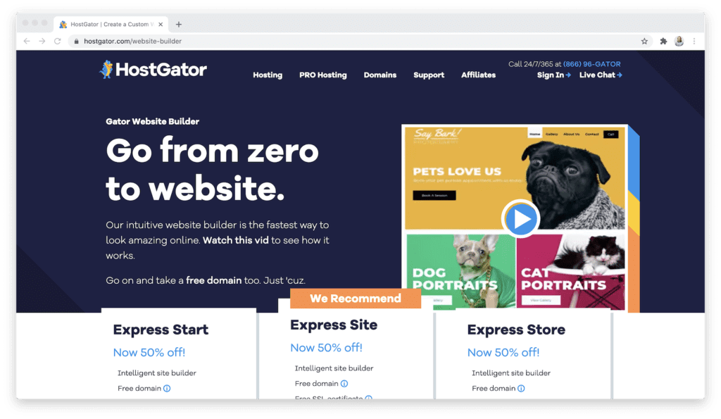 hostgator website builder homepage