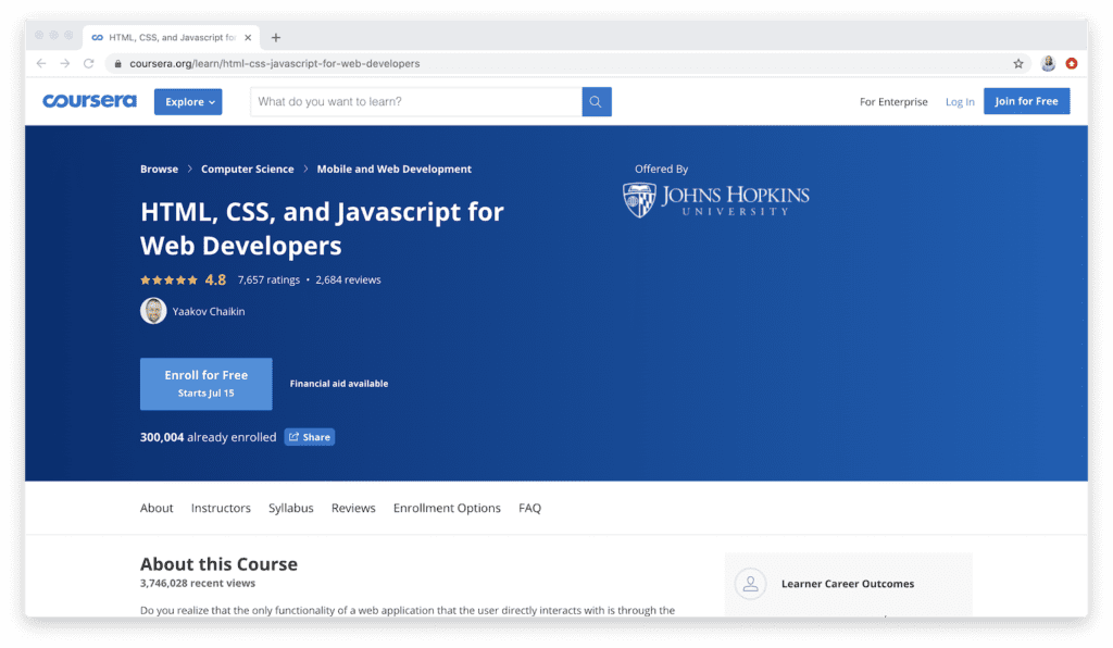 HTML, CSS, and Javascript for Web Developers - Coursera coding course