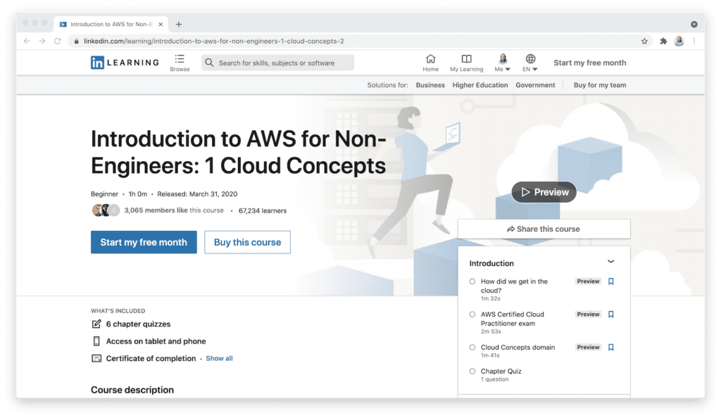 LinkedIn Learning introduction to AWS cloud concepts