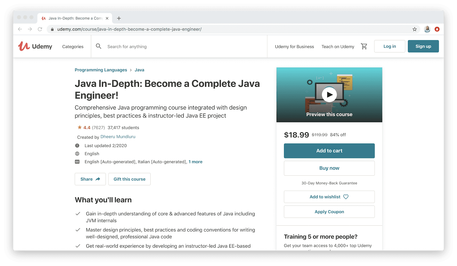 Java In-Depth: Become a Complete Java Engineer! on Udemy
