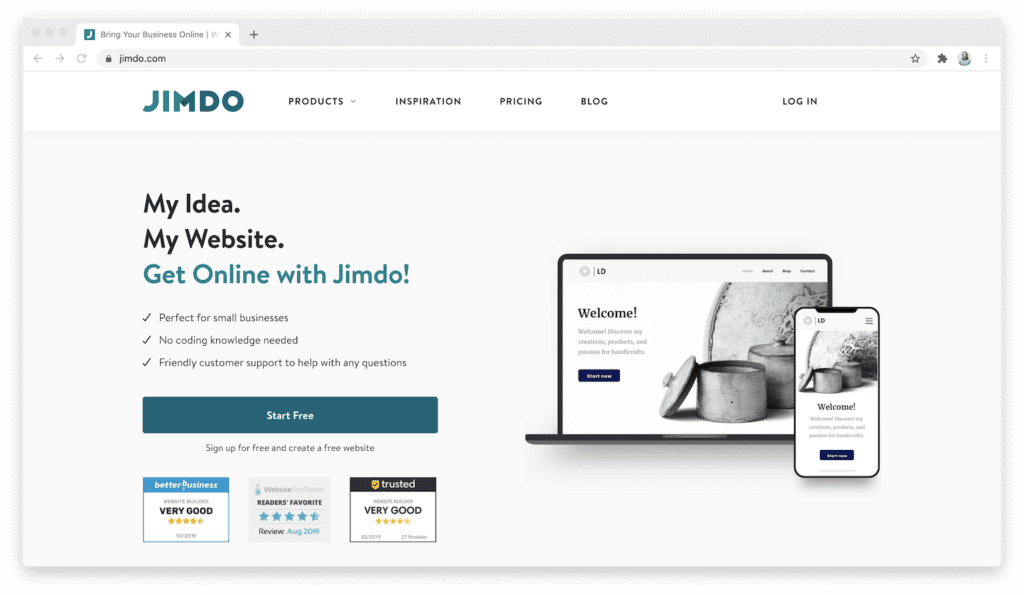 jimdo website builder homepage