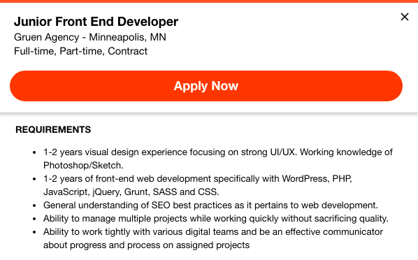 front-end developer job listing 2
