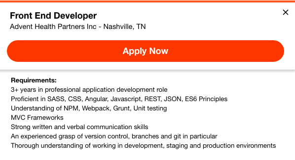 front-end developer job listing 4