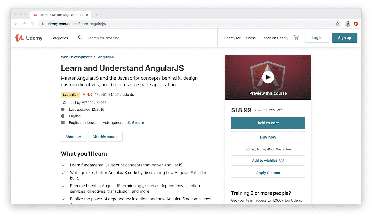 Learn and Understand AngularJS on Udemy