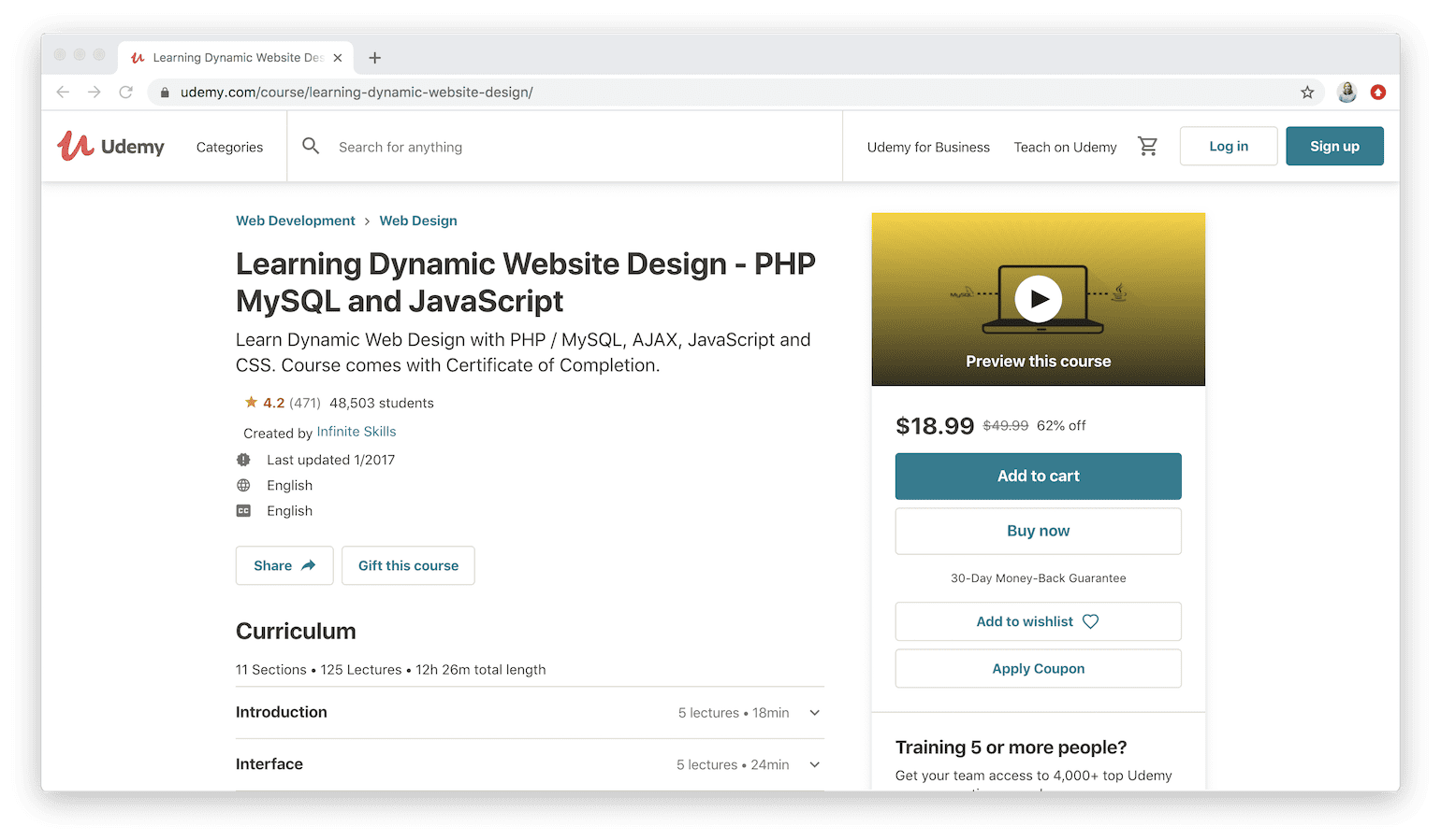 Learning Dynamic Website Design - PHP MySQL and JavaScript on Udemy