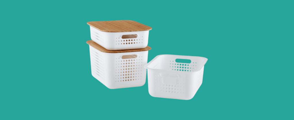 white nordic storage baskets with handles