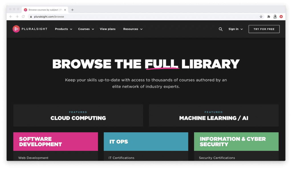 The full library of Pluralsight tech courses