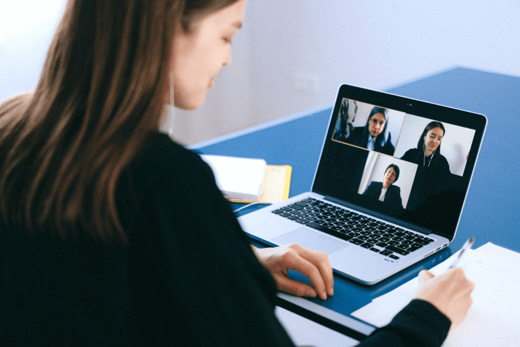Woman working on remote interviewing skills