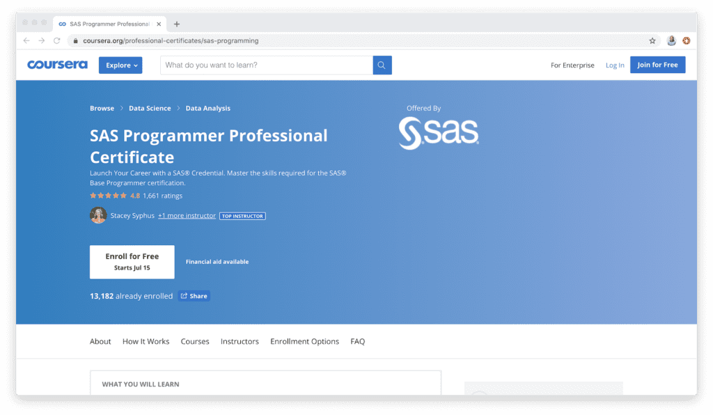 SAS Programmer Professional Certificate (Coursera Coding Specialization)