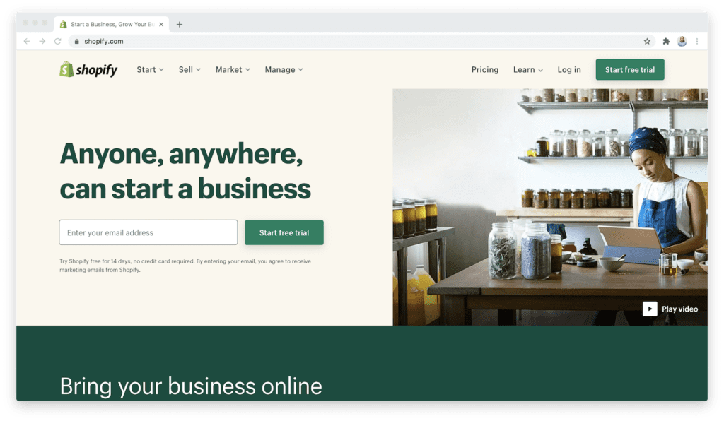 shopify ecommerce homepage