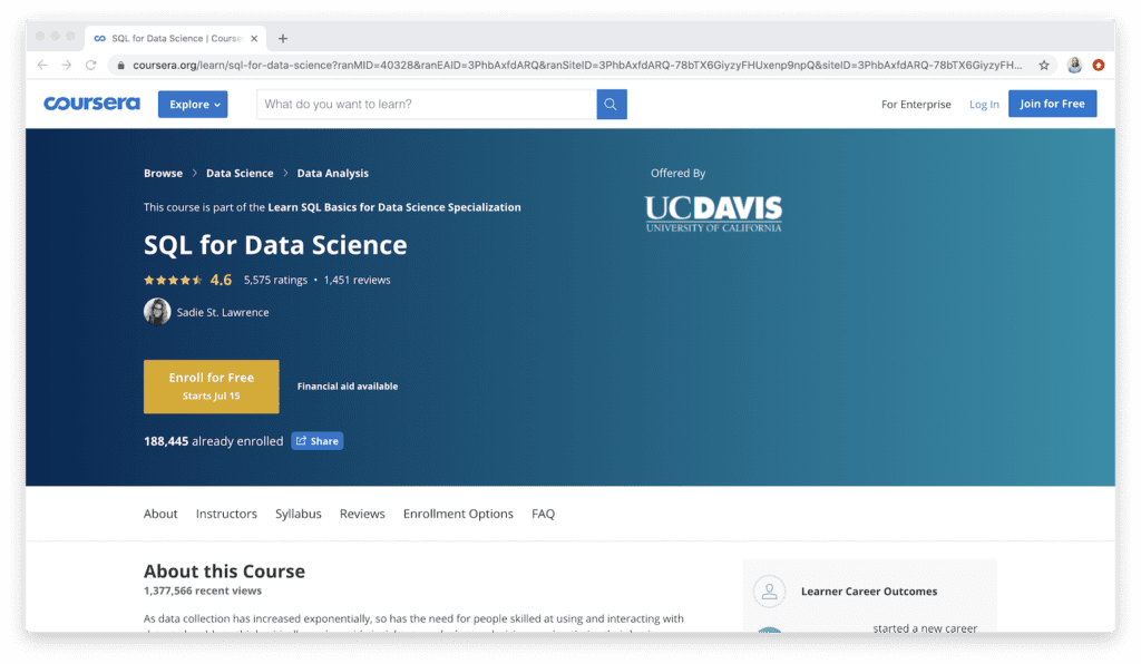 SQL for Data Science on Coursera