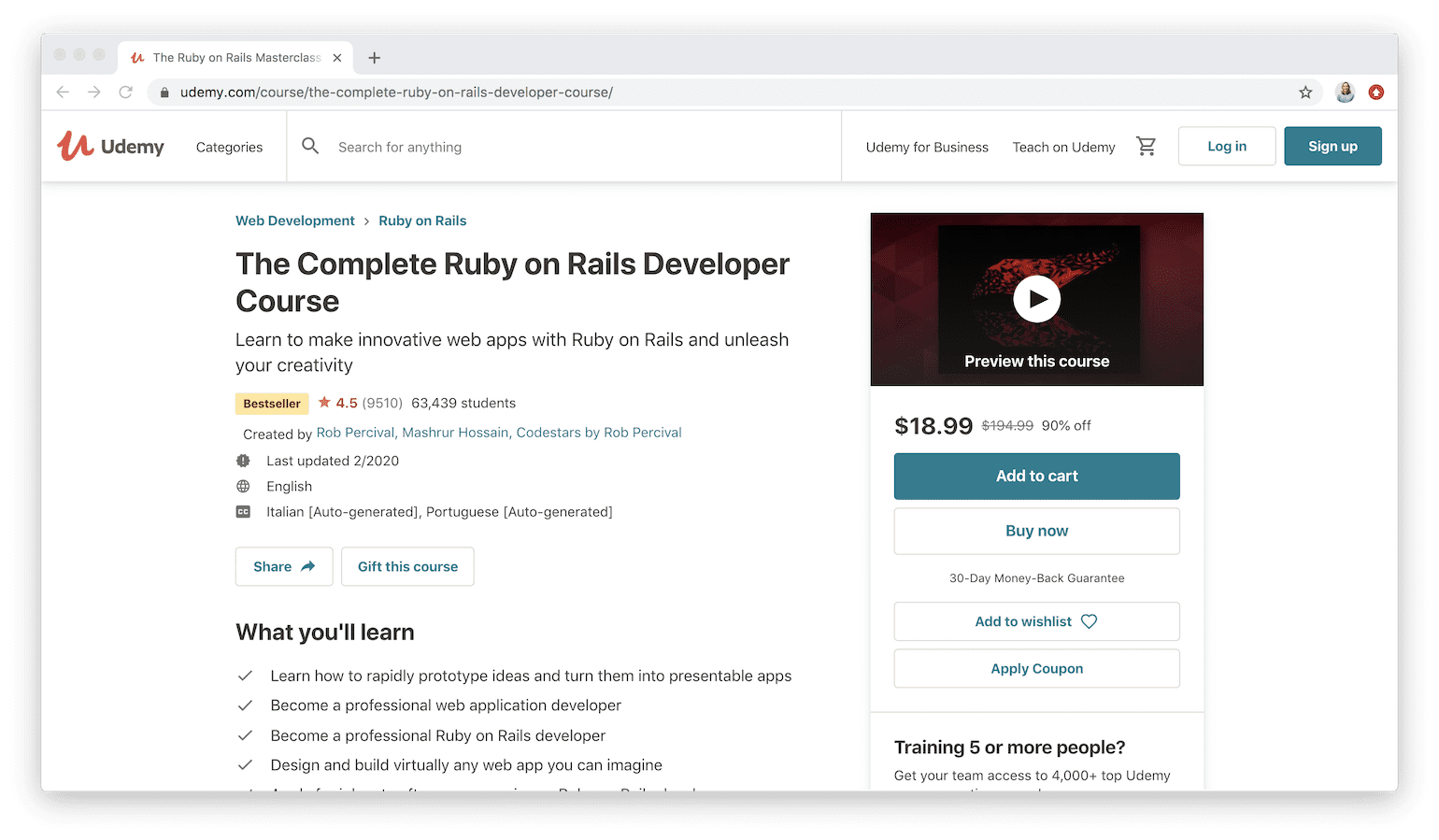 The Complete Ruby on Rails Developer Course on Udemy
