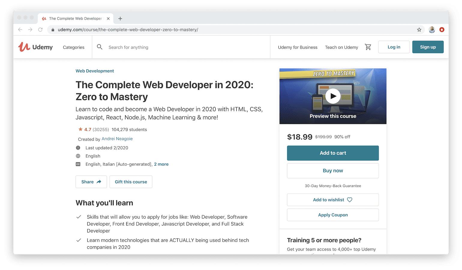 The Complete Web Developer in 2020: Zero to Mastery on Udemy