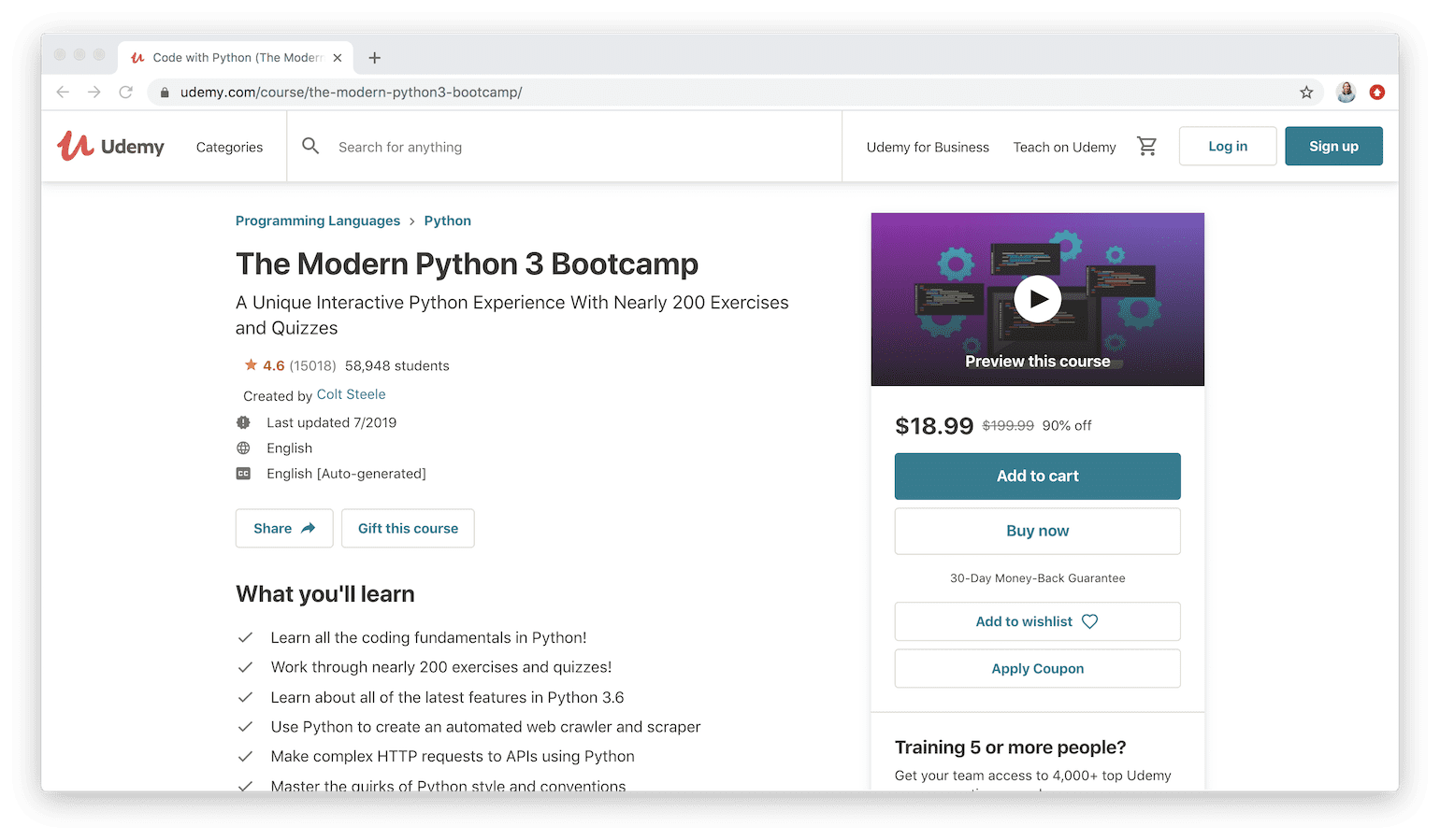 The Modern Python 3 Bootcamp on Udemy