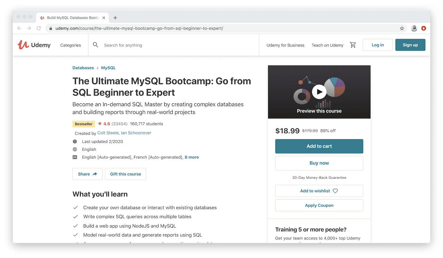 The Ultimate MySQL Bootcamp: Go From SQL Beginner to Expert on Udemy