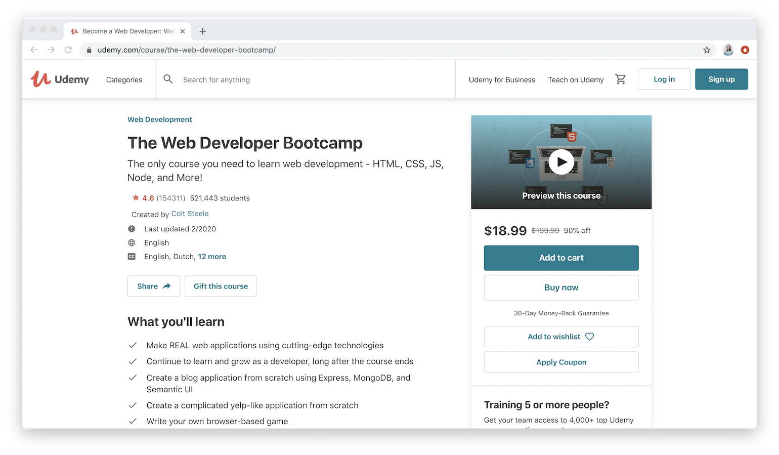 The Web Dev Bootcamp on Udemy