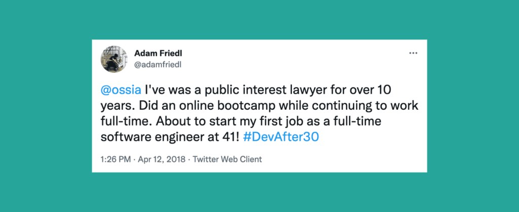 Tweet: #DevAfter30