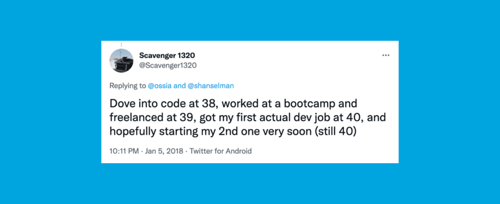 Tweet: Developer job at 40