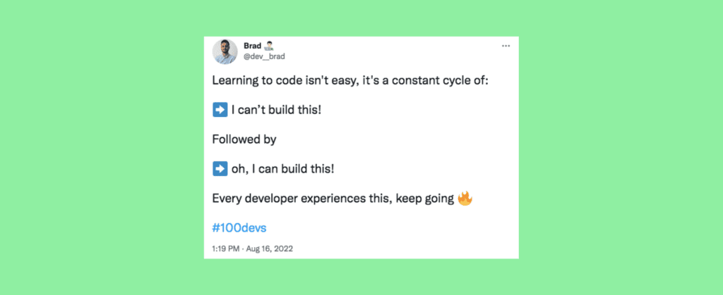 Tweet: Learn to code cycle
