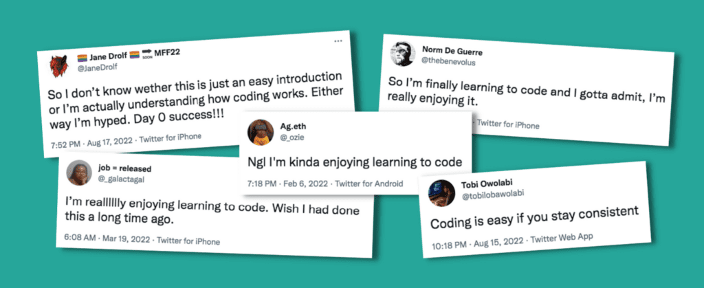 Tweets saying coding is fun