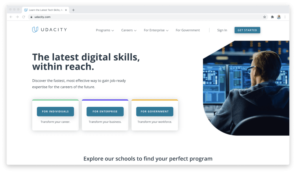Udacity digital skills homepage