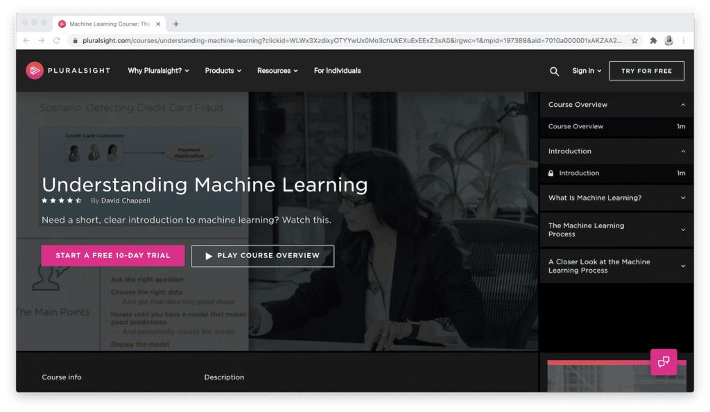 Pluralsight machine learning course