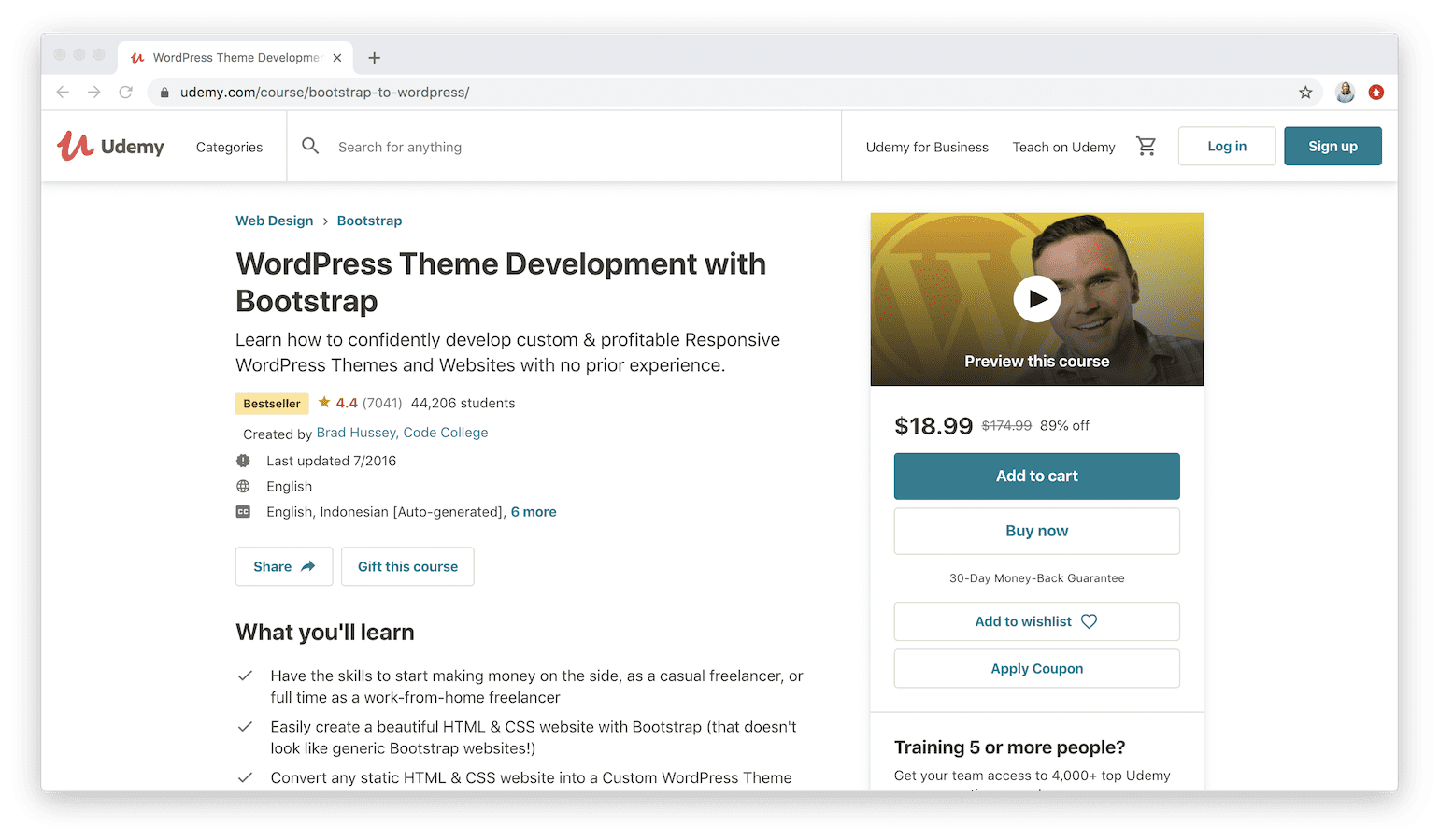 WordPress Theme Development with Bootstrap on Udemy